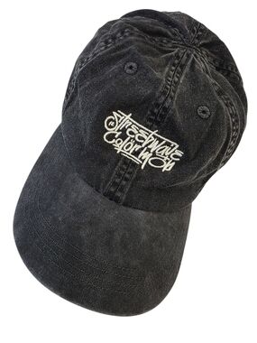 Zara Black Washed Cotton Baseball Cap with White Embroidery